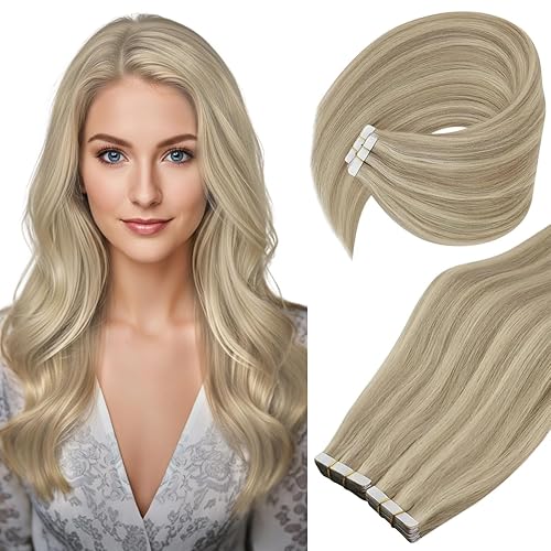 Ve Sunny Extensiones de cabello humano con cinta, extensiones de cabello humano con cinta de color rubio claro, mezcla de rubio dorado, extensiones Ve Sunny Extensiones de cabello humano con cinta, extensiones de cabello humano con cinta de color rubio claro, mezcla de rubio dorado, extensiones