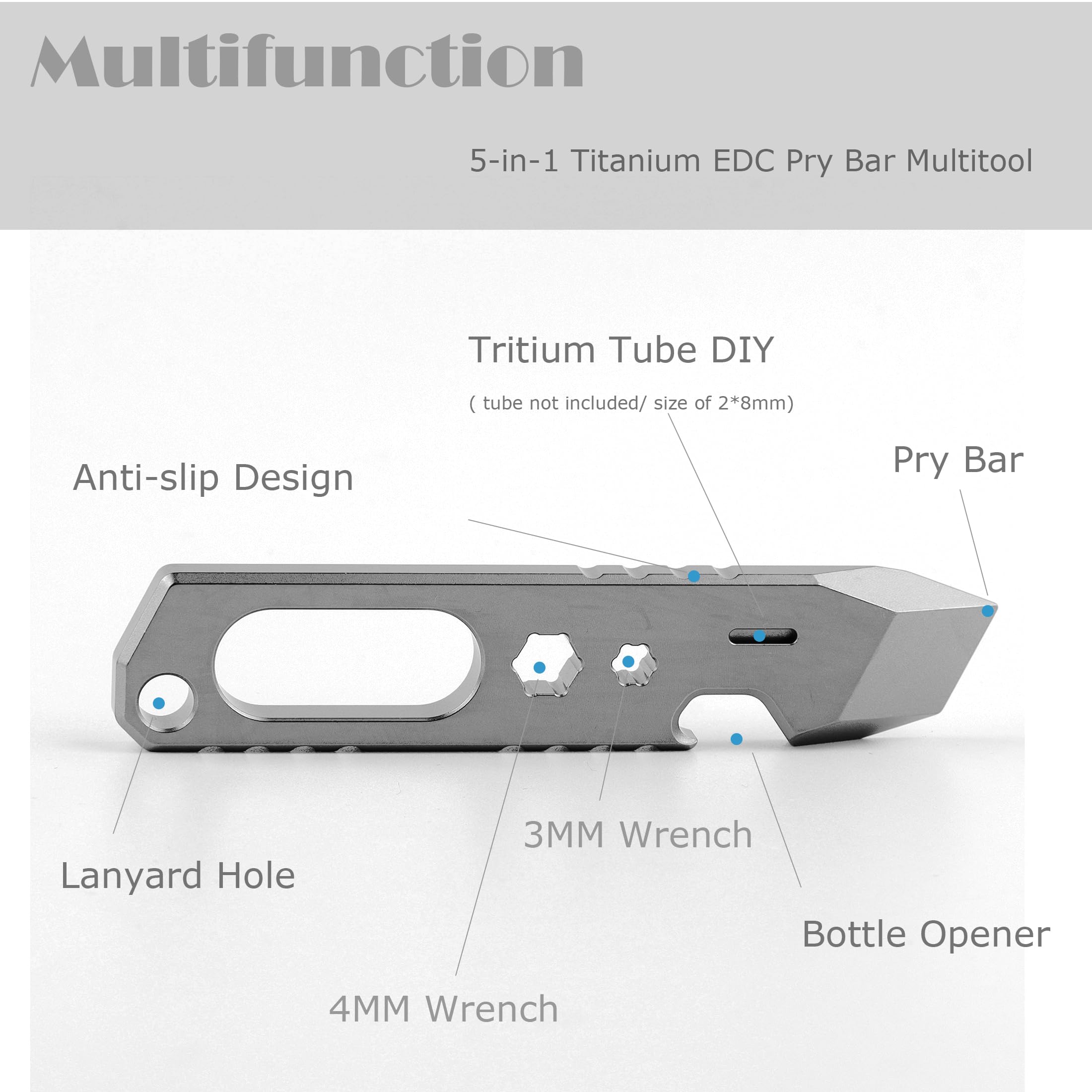 SlimPry – Barra Di Leva In Titanio EDC Per Portachiavi – Multiuso Sottile 4.5mm – Con Clip E Garanzia A Vita