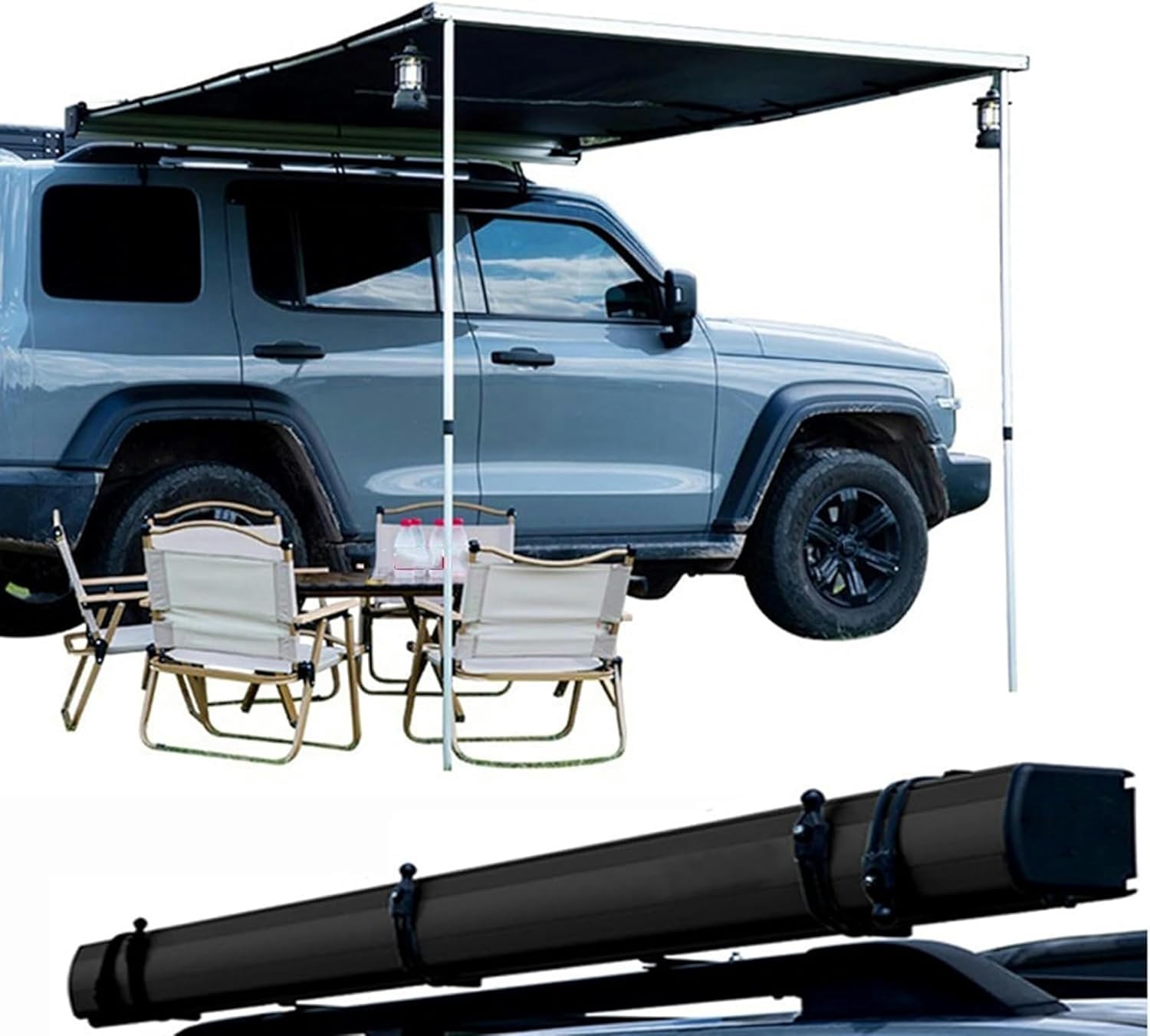 AMNOOL Lateral Car Awning, SUV, Truck, Vehicle, Roof Awning, Removable Tent, UV50mm Pu4000mm Shelter+ Outdoor Camping Shade, Trips - Aluminum Alloy Housing (C