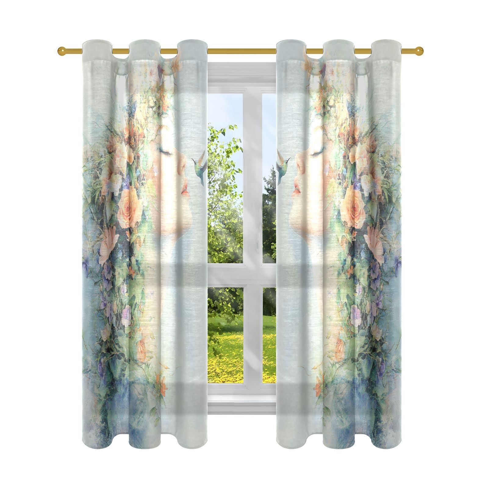 Rideaux de salle à manger imprimés fleurs pour fenêtres standard 160 cm
