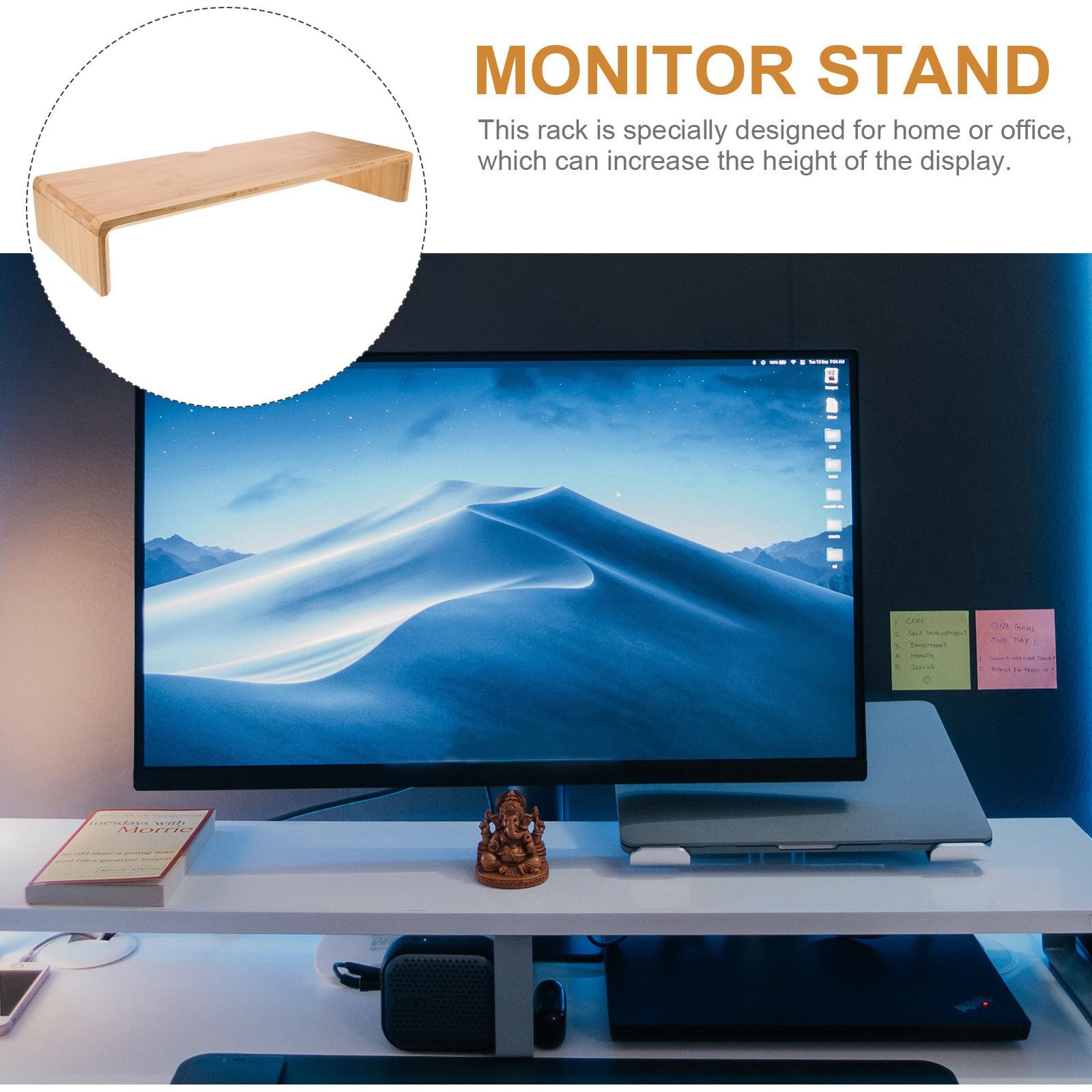Supporto per Monitor in bambù per Ufficio e Casa, Rialzo per Schermo Computer, Design Semplice e Rustico per Postura Confortevole e Benessere Visivo