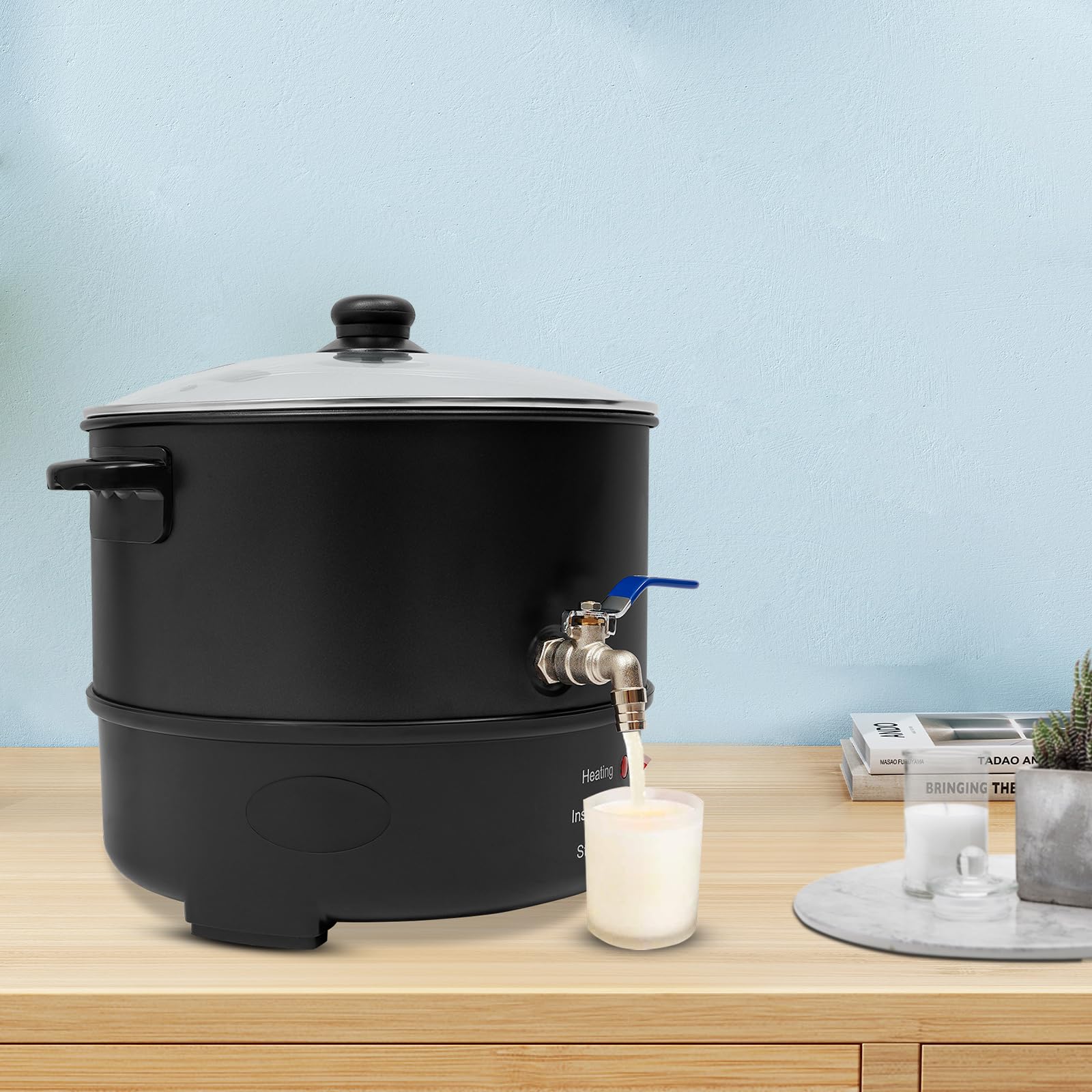 Quenoxo Cera elettrica da 8 l, potenza 1000 W, temperatura regolabile da 50 °C a 100 °C, con rubinetto di scarico e coperchio in vetro, per candele fai da te, saponi e arte in cera