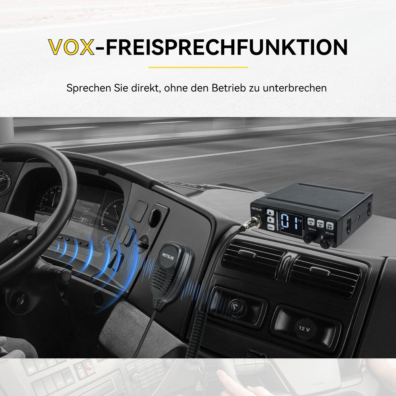 Retevis MB63 CB Funkgerät mit Antenne, CB Funk mit AM/FM 40 Kanäle