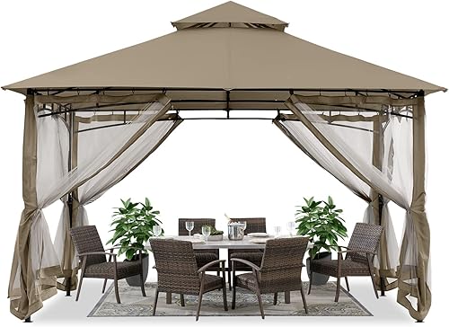 Miniatura 9 de ABCCANOPY Gazebo para patios de doble techo, suave toldo de jardín con mosquitera para sombra y lluvia