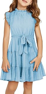 Tween Girls Elegant Dresses Kids Summer Ruffle Sleeve Dress Size 4-15 Years Old - Buy now