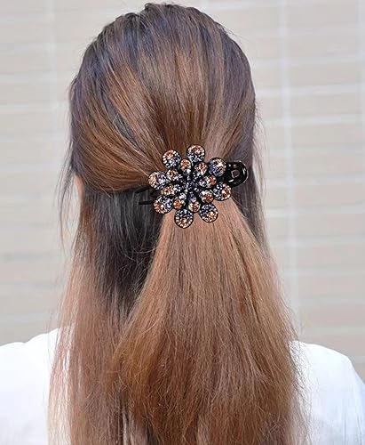 Miniatura 4 de 5 piezas de pinzas para el cabello con diamantes de imitación de doble flor, accesorios para el cabello largo para mujeres, abrazadera decorativa