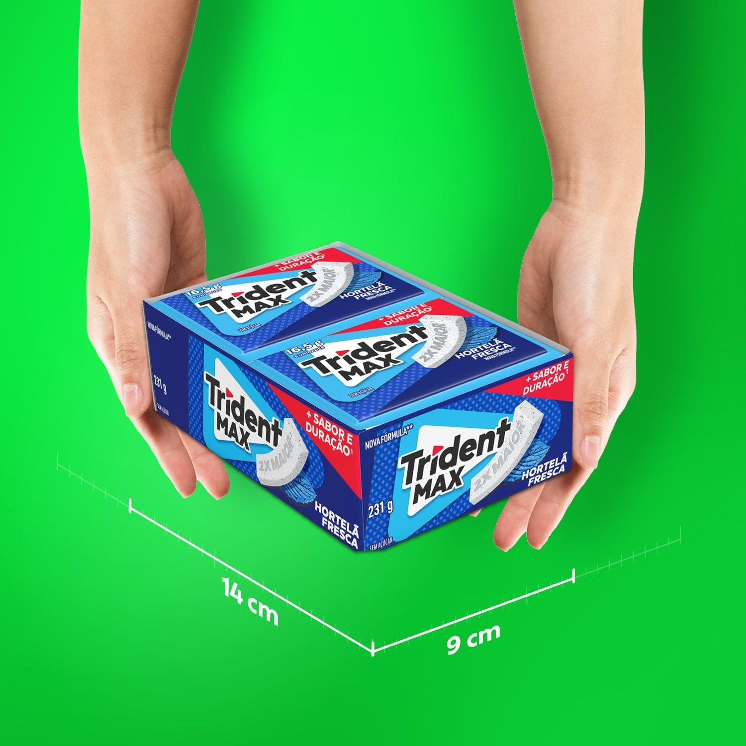 Chiclete Trident Max Hortelã Fresca Sem Açúcar - Caixa com 14 unid. de 16,5g