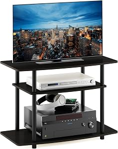 Furinno Turn-N-Tube TV Stand, 3-Tier No Tools Entertainment Center, TV Console for TV up to 32 Inch, for Living Room, Bedroom, Espresso