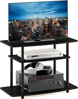 Furinno Turn-N-Tube 3-Tier No Tools TV Stand for 32" TVs - Espresso/Black, Easy Assembly Entertainment Center