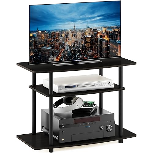 Furinno Turn-N-Tube No Tools 3-Tier Entertainment Center TV Stand for TV up to 32 Inch, Plastic Round Tubes, Espresso/black