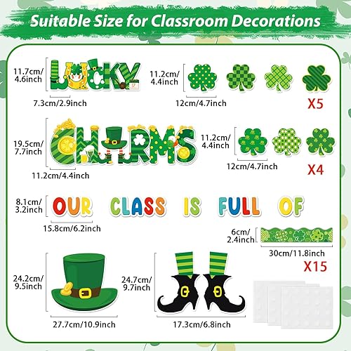 Miniatura 2 de gisgfim Juego de decoración de tablón de anuncios del Día de San Patricio, recortes de bordes de trébol de la suerte para fiestas, escuela, aula,