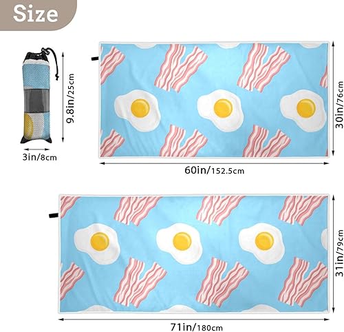 Miniatura 4 de KOPIRIT Toalla de playa con huevos fritos de tocino, toalla de playa de microfibra de secado rápido, toalla de viaje de gran tamaño a prueba de