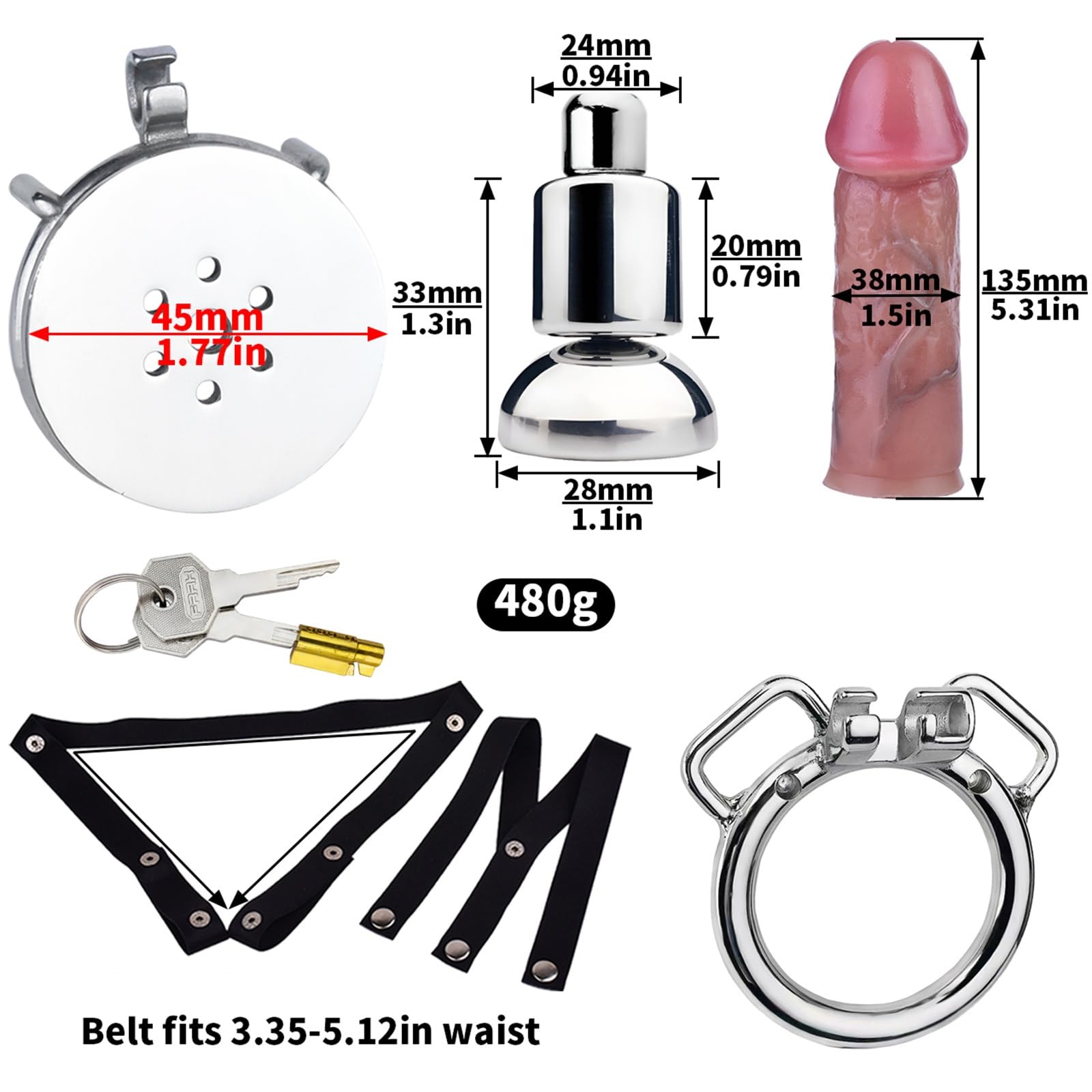 Cage de chasteté verrouillable avec ouverture de l'urètre, cage à pénis plate en acier inoxydable avec gode en silicone, cage à pénis bondage, cage de chasteté, jouet sexuel for hommes(M)