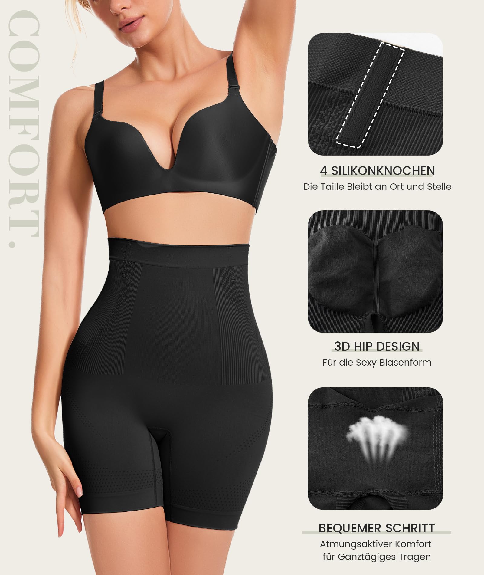 SIMIYA Mutande modellanti da donna a vita alta, modellanti, senza cuciture (2 x nero, XL)