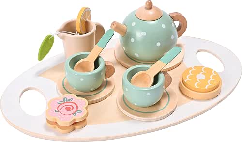 15pcs Wooden Tea Set for Little Girls, MONT PLEASANT Wooden