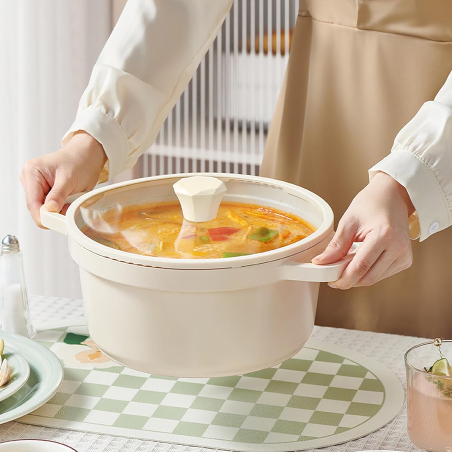 Bread Dutch Oven, Dutch Oven Pot with Lid 5 Qt Non Stick Bread Pot with Self-Circulating Lid Dual Handles Porcelain Enameled Cooking Pots Stovetop, Induction Campatible