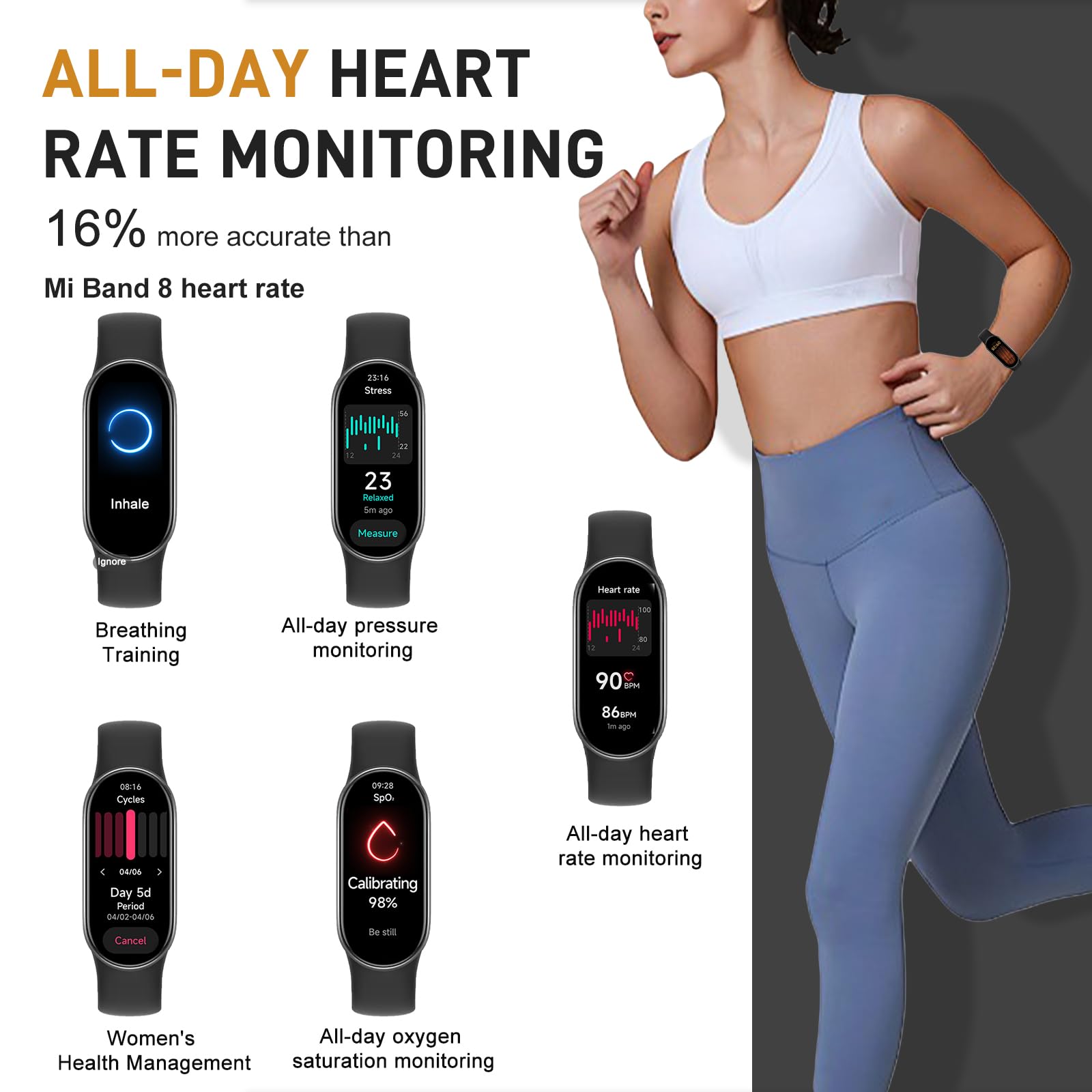 Mi Band 9, Luiminosità 1200 nit, Schermo AMOLED 1.62'', Mi Smart Band 9 con Cornice Metallica, Monitoraggio Salute, 150+ Modalità Sportive, 200+ Quadranti, Autonomia 21 giorni, Resistenza acqua 5ATM