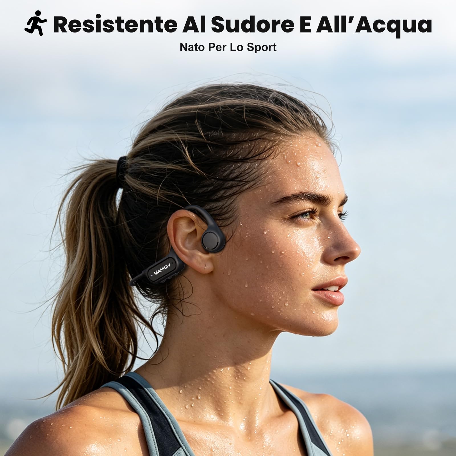 MANKIW Cuffie Nuoto Conduzione Ossea IP68, Auricolari Bluetooth 5.4 con 32GB MP3, Open Ear Impermeabili per Nuoto, Sport