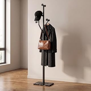 Sturdy Modern Coat Racks Freestanding with Hooks, Heavy-Duty Metal Clothes Coat Stands with Iron Base, Black Coat Tree for Hanging Coats, Hats, Scarfs, Purses, Bags