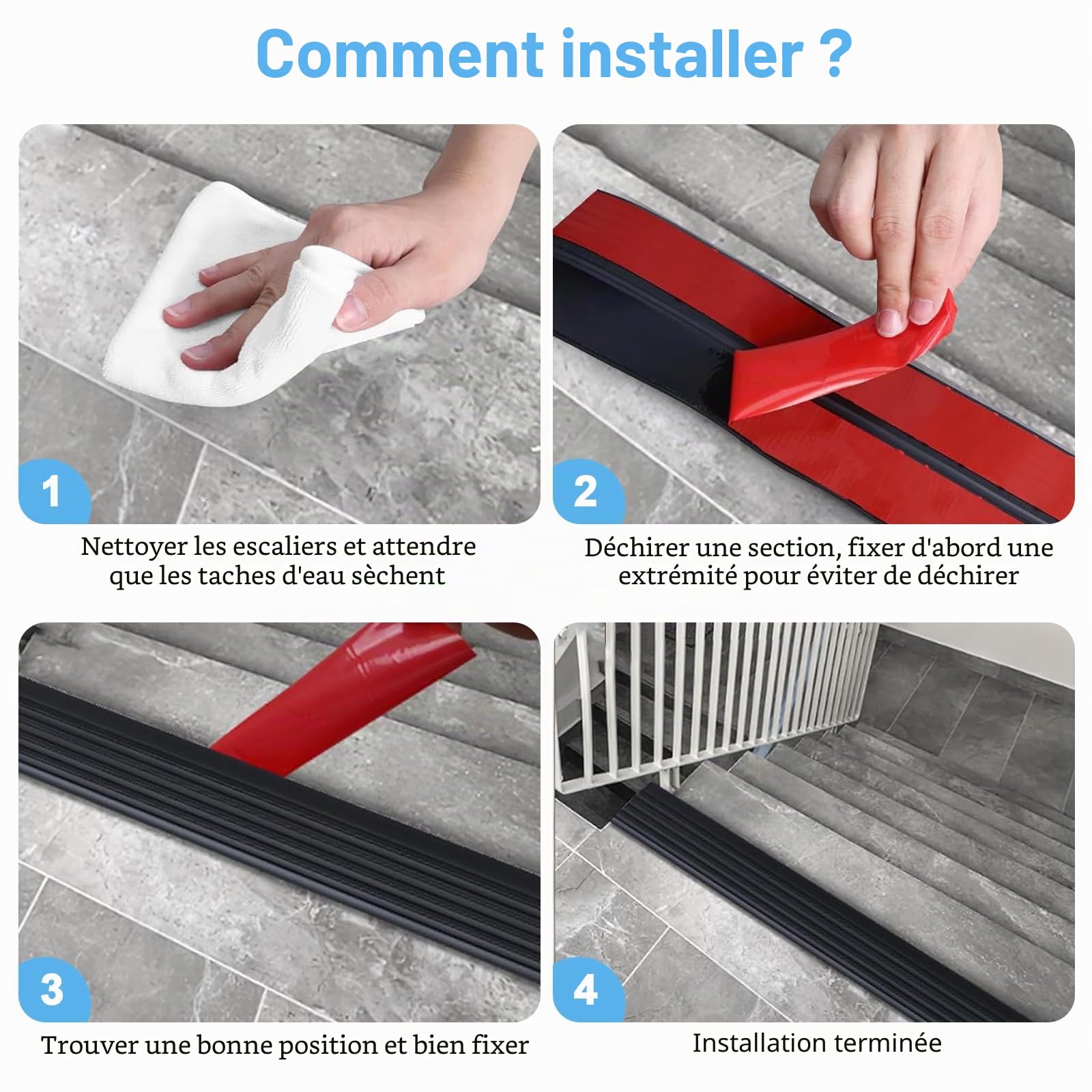 Nez de Marche Autocollant en PVC,10m Protection des Bords d'escalier avec Fonction Antidérapante,pour protéger contre les chutes Idéal pour l'intérieur et l'extérieur(Noir)