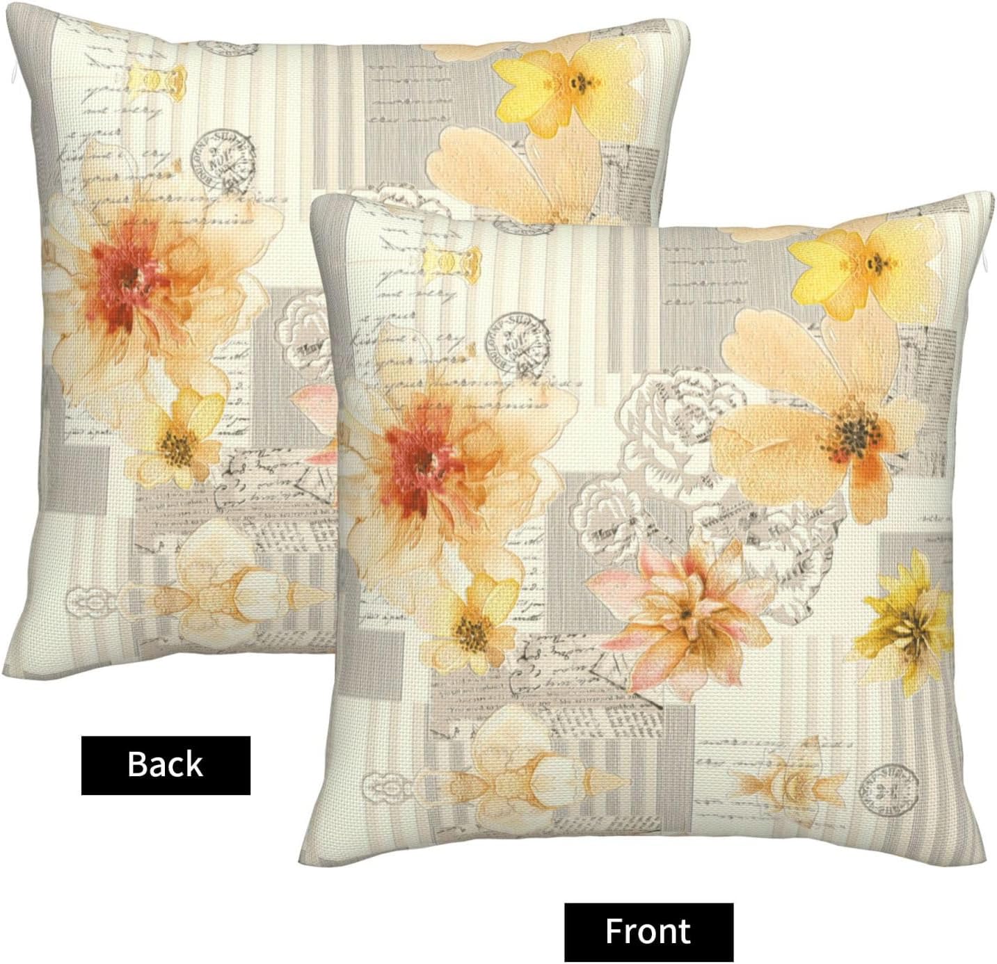 Light Yellow Flower Imitation Linen Pillowcase -2 Sets, Fashionable Home Decoration, Used for Sofas, Gardens, beds