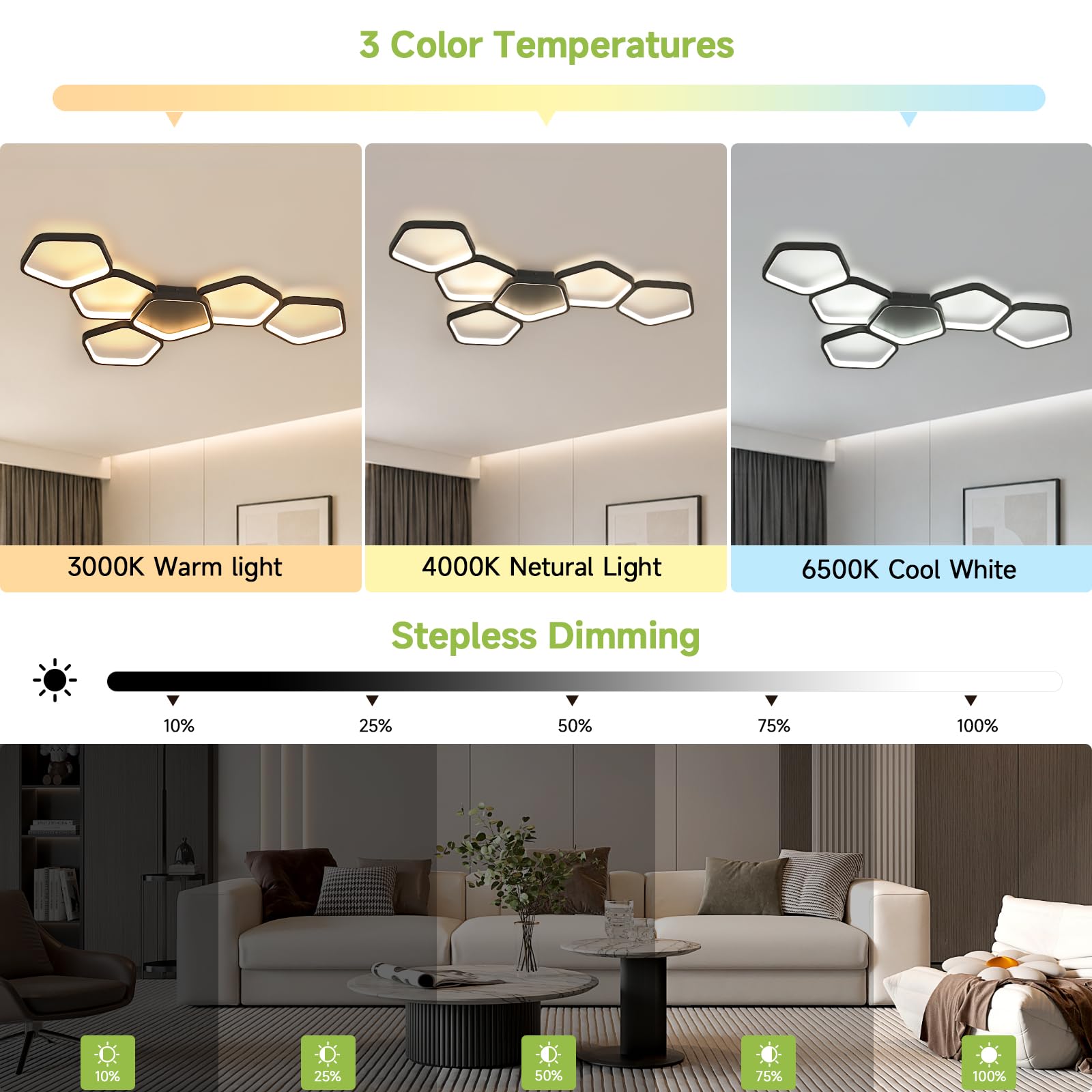 OTREN LED Deckenleuchte Dimmbar mit Fernbedienung, 88 cm 58W, 3000K–6500K, Nachtlicht & Memory-Funktion, Schwarz Deckenlampe für Wohnzimmer, Schlafzimmer, Küche