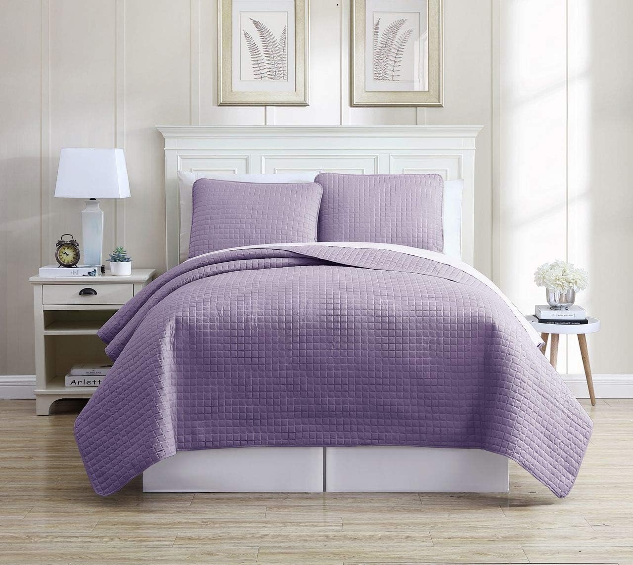 KingLinen Oversized Solid Lavender Grid Bedspread/Quilt Set Queen