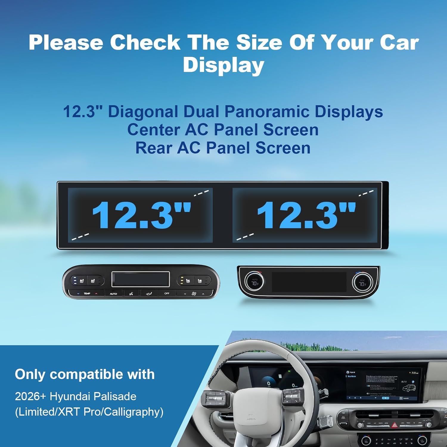 (Double Set) 2026 Palisade Screen Protector for Hyundai Palisade (Dual 12.3In+Front AC+Rear AC) (SE/SEL/Limited/XRT Pro/Calligraphy), 2026 Palisade Accessories High Clarity Protective Film