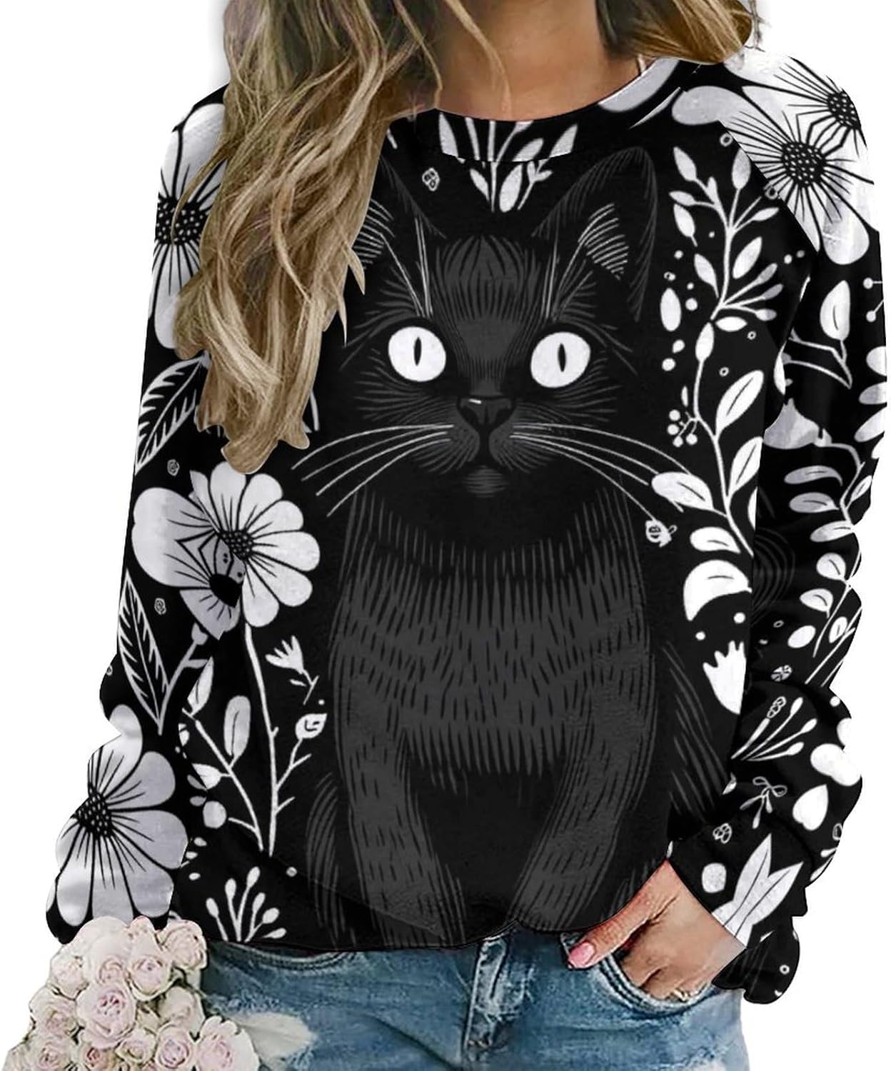 Lightweight Spring Tops for Women Cat Sweatshirts 2025 Trendy 3D Print Long Sleeve Cat Shirts Soft Sweater