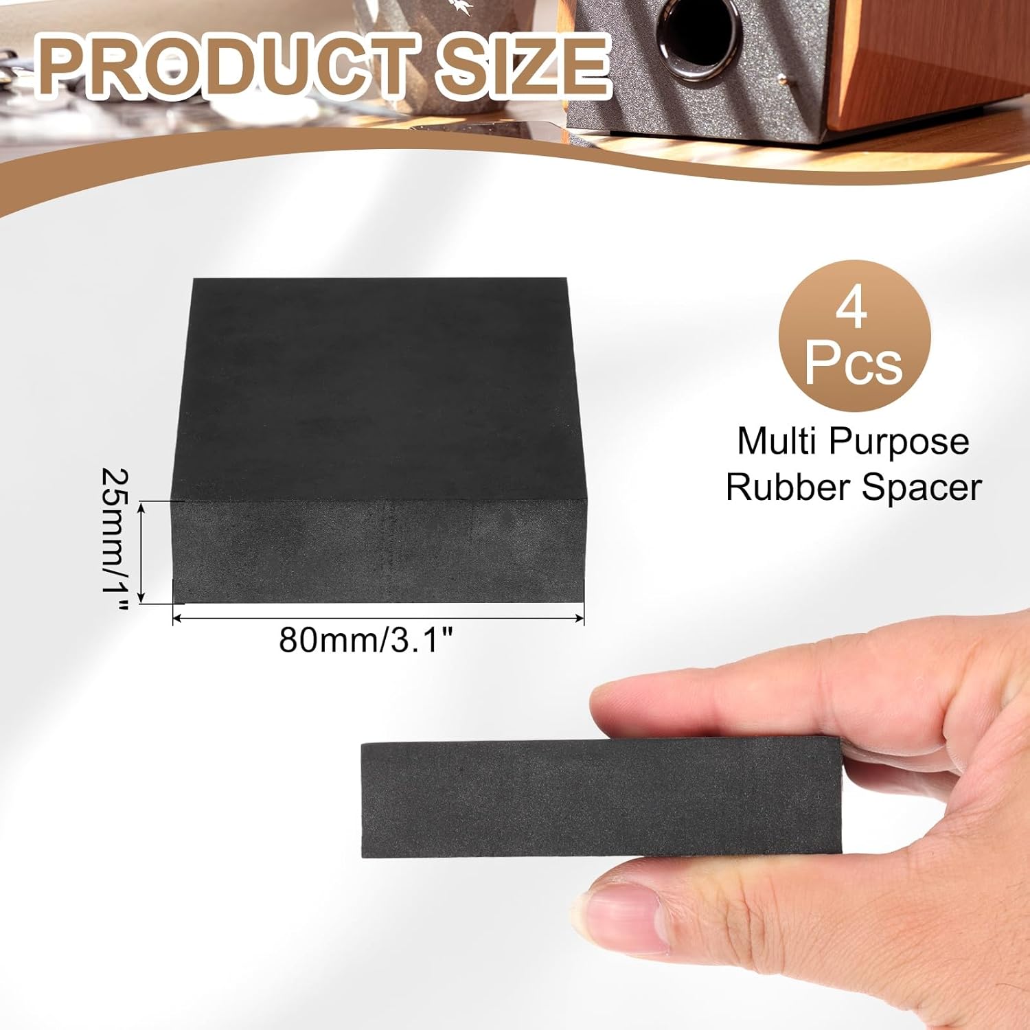 PATIKIL Rubber Solid Anti-Vibration Pads, 4 Pcs 80mm x 25mm Thick Rubber Square Washers Multi-Purpose Gasket Pad Bushings Spacer for HVAC Compressor Air Conditioner, Black