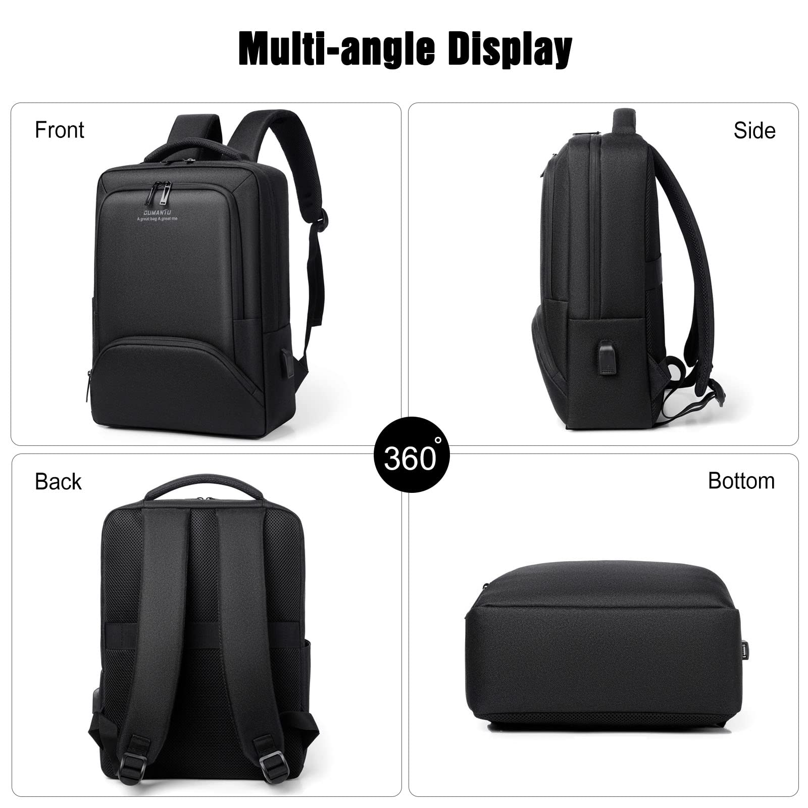 FANDARE Herren Rucksack Laptop Daypacks für 15,6 Zoll Laptop Wasserdicht Schulrucksack mit USB-Ladeanschluss Rucksäcke zum Business Arbeit Reise Schulranzen Daypacks Schwarz