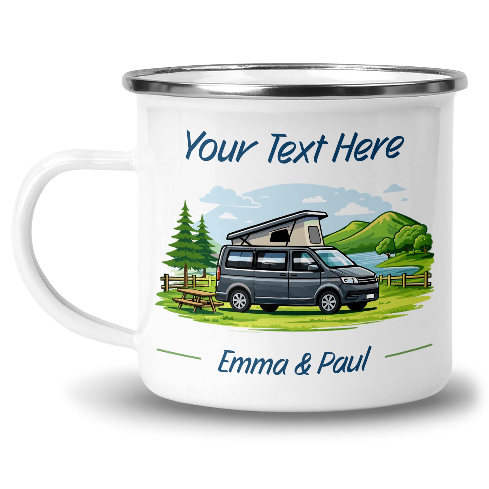 Chicken Craft Personalised Campervan Enamel Mug with Name - Pop Top Custom Colour Design - Camping Gift โ image 1
