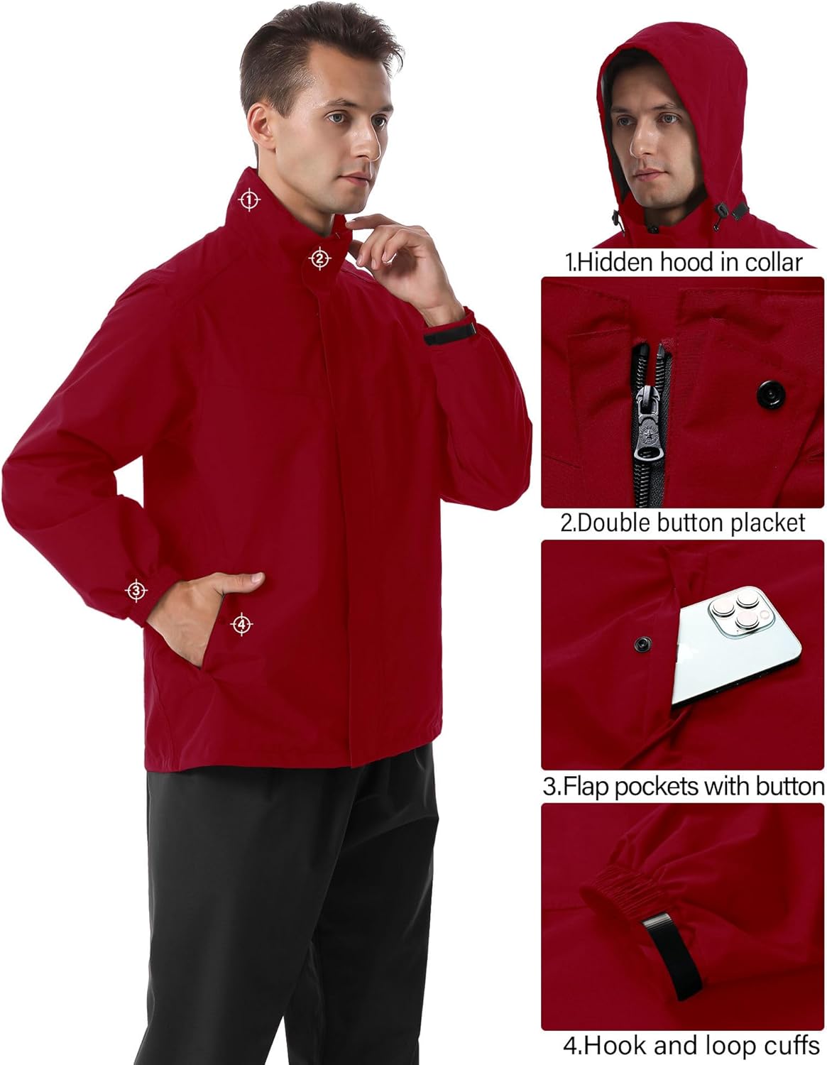 iCreek Rain Suit Waterproof Hooded Rain Gear Breathable Lightweight Packable Rain Jacket Pants Men Women for Hiking Fish Golf - Image 2