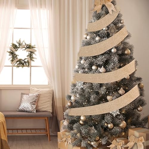 Miniatura 8 de Cinta de arpillera  Cintas de yute natural mejoradas de 2.5 pulgadas (2025), rollo de cintas rústicas de tela de 10 yardas, cinta de envoltura de