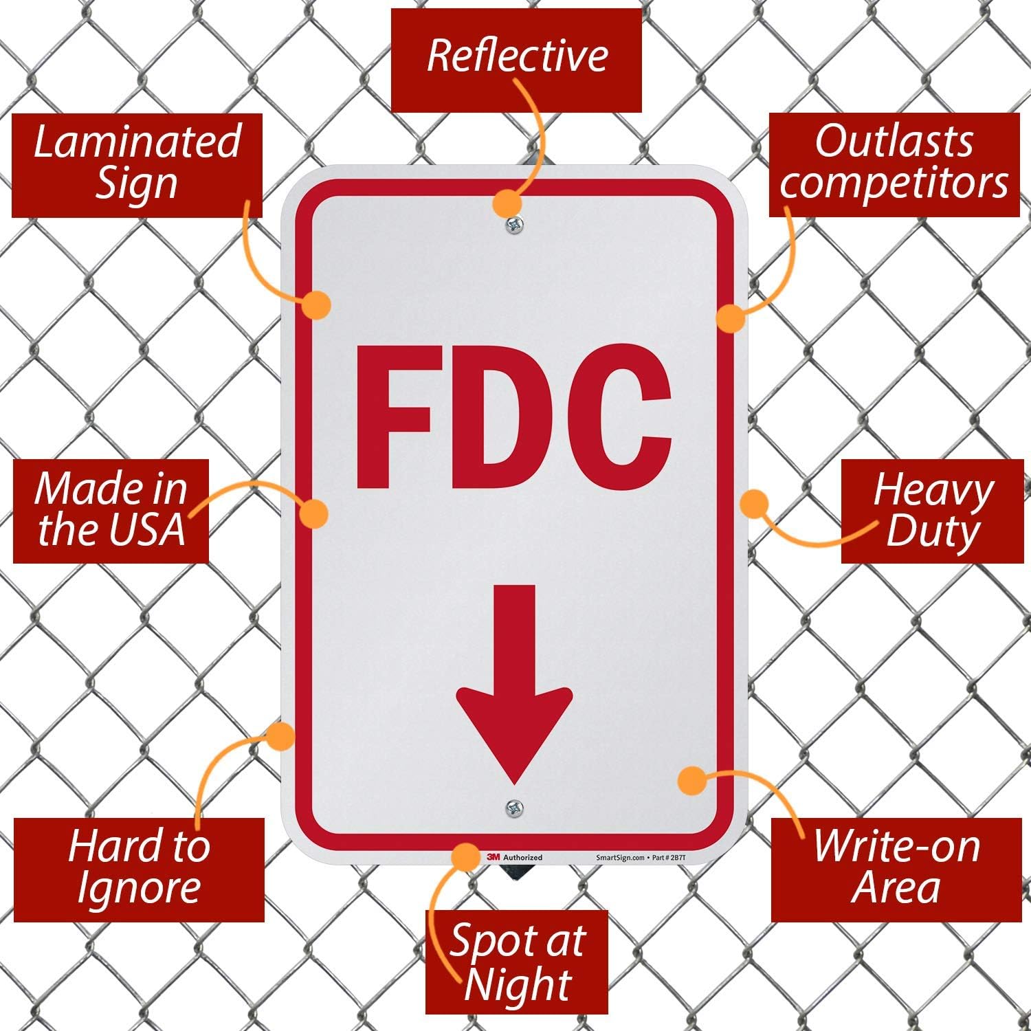 SmartSign "FDC" Sign with Down Arrow | 12" x 18" 3M Engineer Grade Reflective Aluminum