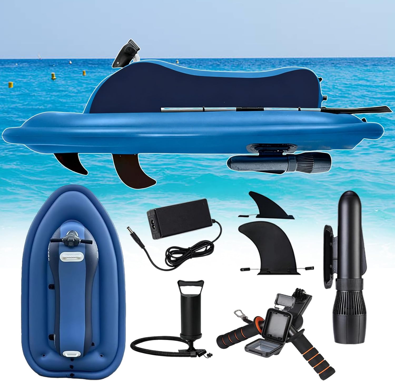 3-in-1 Electric Watercraft for Adults – Kayak/Motor Scooter/Diving Propeller, Brushless Motor & 9-Speed, 30-180 Min Battery, PVC Foldable, 330 lb Load for Ocean Pool Fun 700W16Ah