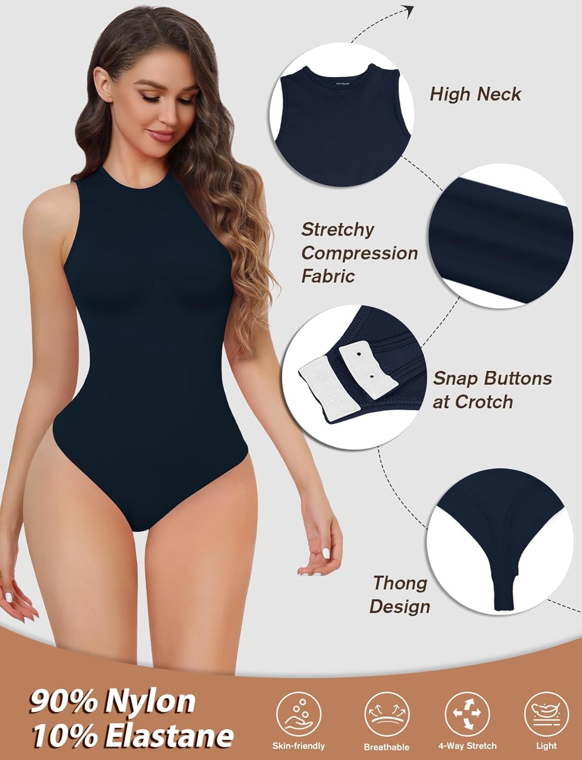 Women's Tummy Control Shapewear Bodysuit High Neck Seamless Body Shaper Sleeveless Racerback Thong Body Suit Tank - Image 5