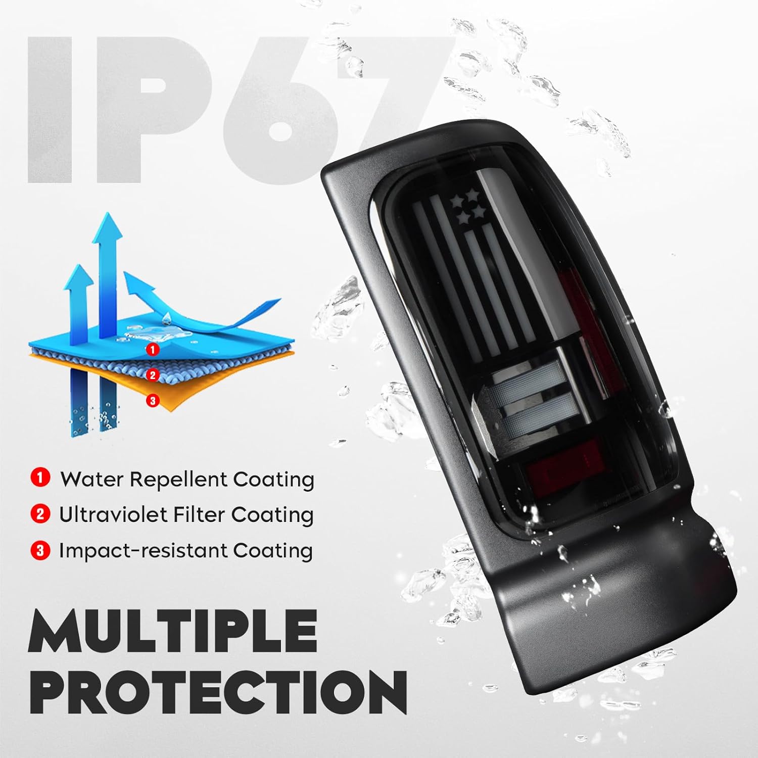 LED Tail Lights Pair Fit for Ram 1500 1994-2001, for Ram 2500 3500 1994-2002, Taillights Rear Brake Lamp Assembly, Smoked Lens