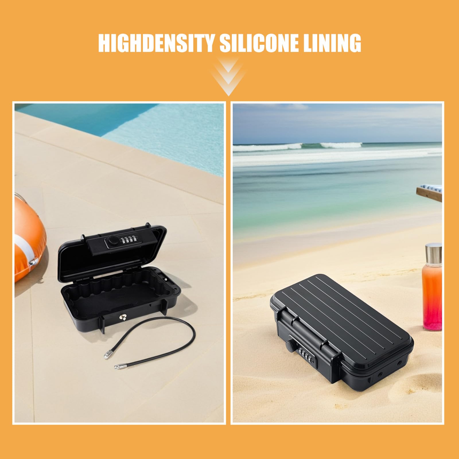 MAGICLULU Cassetta di Sicurezza Portatile Serratura a Combinazione Piccola Cassaforte Personale in ABS Antiurto Rivestimento in Silicone Cavo in Acciaio Rimovibile per Viaggi Spiaggia