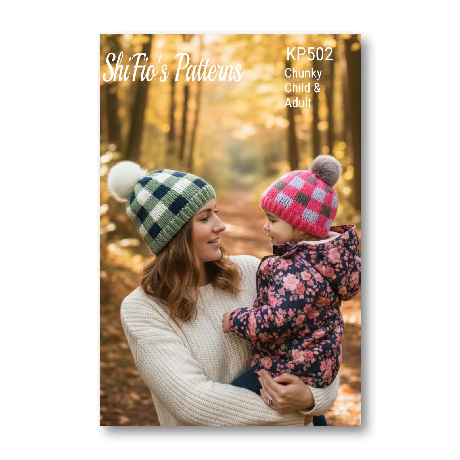 Paper Pattern ShiFio's Patterns KP502 Chunky Knit Beanie Hat Pattern, Adult and Child Sizes, Buffalo Check Design, Knitting Instructions only