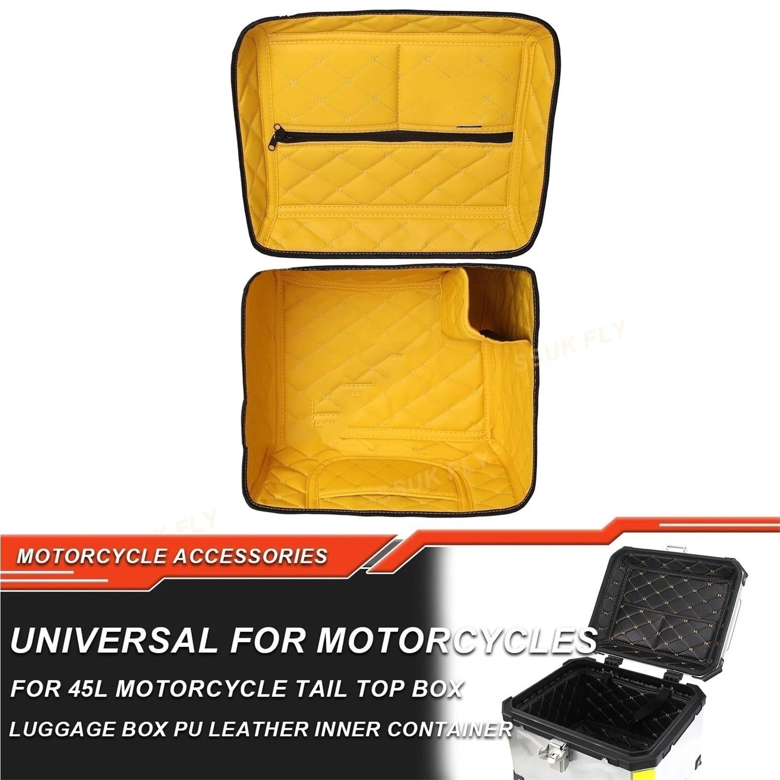 motocyklowyTopcase 45L Motocyklowy Top Box Tylna pokrywa bagażnika Podkładka Tylna Skrzynka narzędziowa Wewnętrzna wyściółka Poduszka Skóra PU bagażnika motocykla(Yellow)