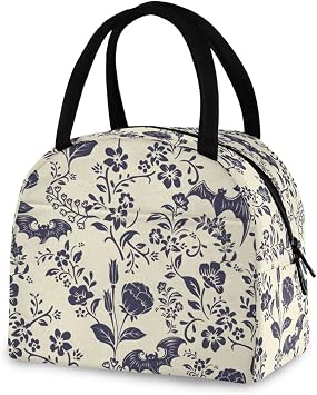 Goth Bat Flowers Lunch Bag for Women Men Insulated Lunch Tote Bag | Reusable for Office Work School Picnic Hiking