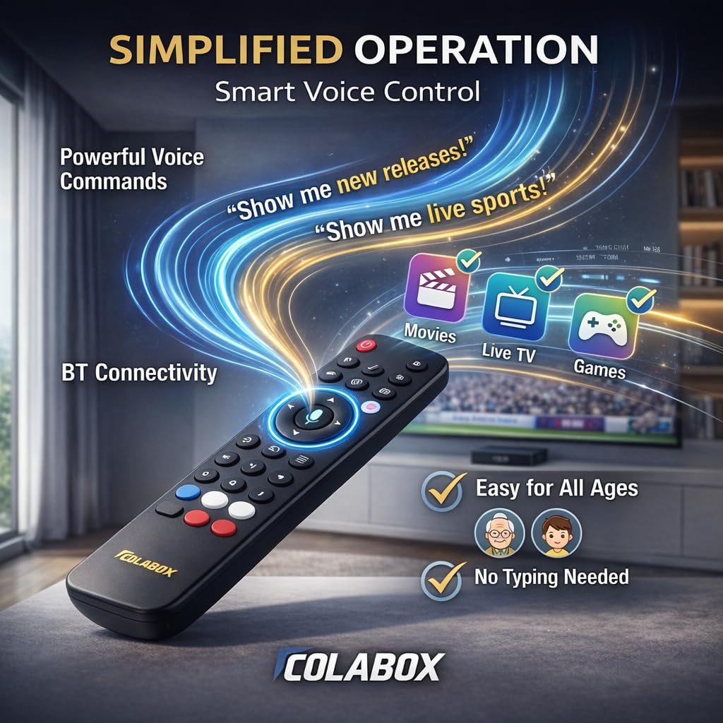 Colabox L2 PLUS Smart TV Box 2026,4K Ultra HD Streaming Media Player, 4GB RAM 64GB ROM, Wi-Fi 6 & Gigabit Ethernet Dual Band Network, Android 14.0 OS with Voice Remote, Home Theater Plug and Play