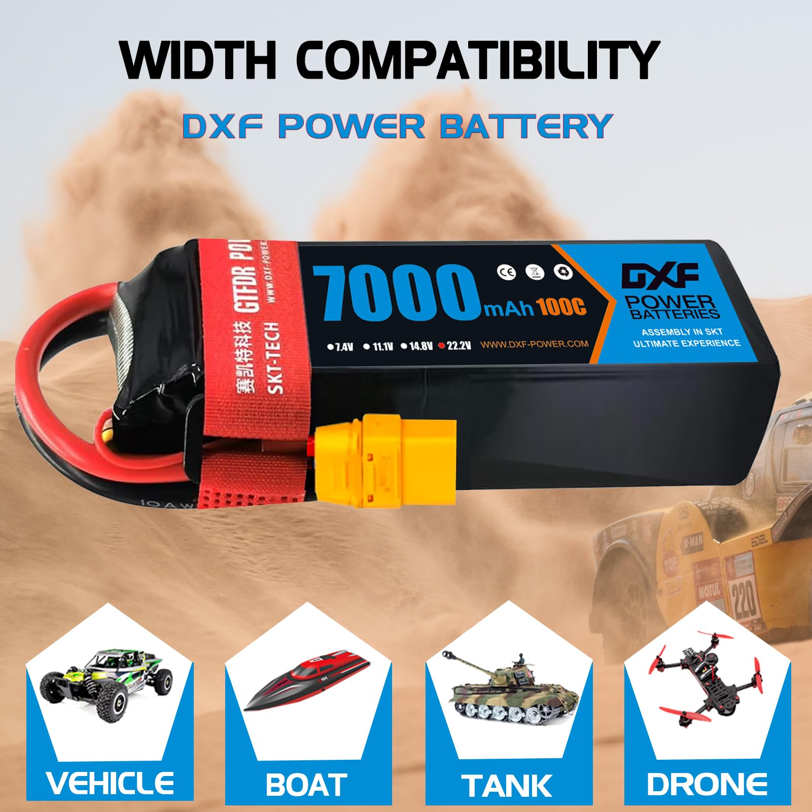 DXF 6S Lipo akumulator 22,2V 100C 7000 mAh RC akumulator z wtyczką XT90 do RC Car RC Ciężarówka RC samochód ciężarowy Helicopter RC Hobby（2PCS）