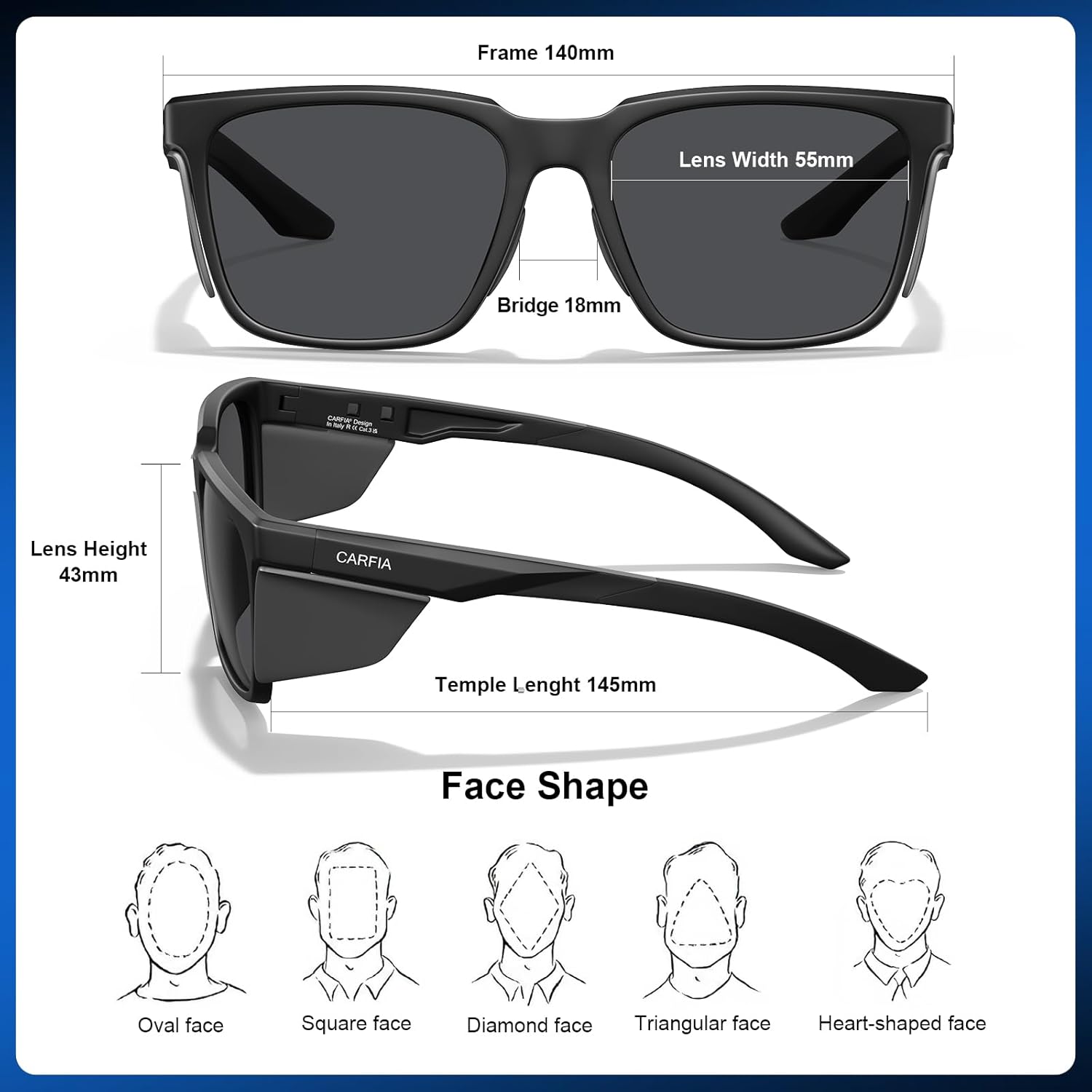 CARFIA Retro Sport Casual Polarized Sunglasses For Men Women With Removable Side Shield, UV 400 Protection CA0921