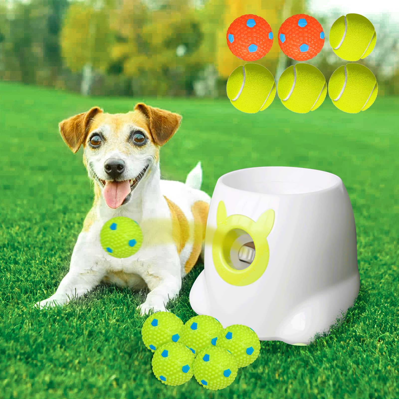 YEEGO DIRECT Automatic Ball Launcher for Dogs, Dog Ball Launcher, Dog Ball Thrower Launcher, Interactive Dog Toy Indoor/Outdoor Pet Ball Launcher Machine with 4 Pinballs and 7 Tennis Balls