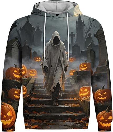 Graphic Hoodies for Men Mens Pumpkin Face Graphic Print Hood