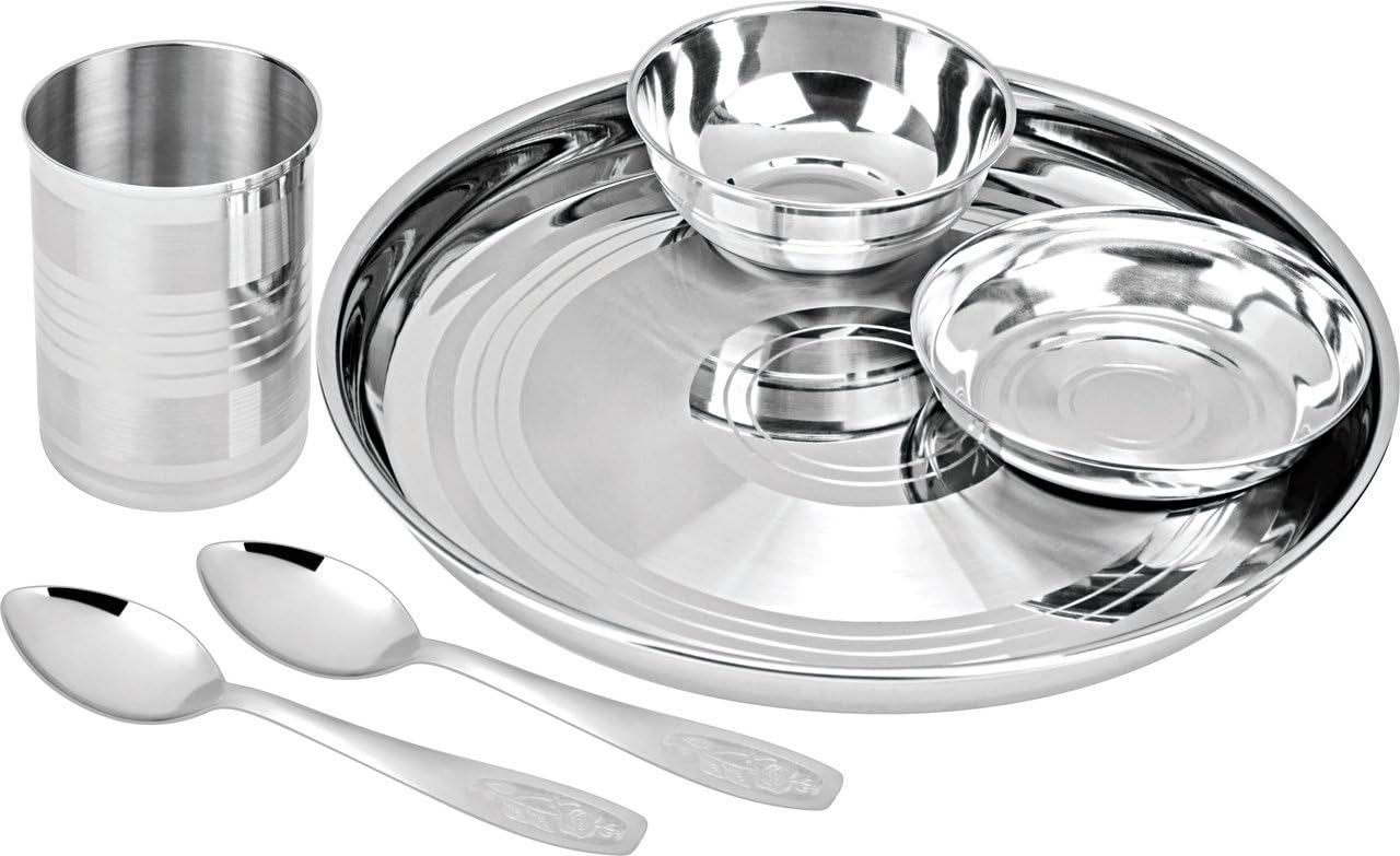 RATNA Stainless Steel Thali Set - 6 Pieces, Silver