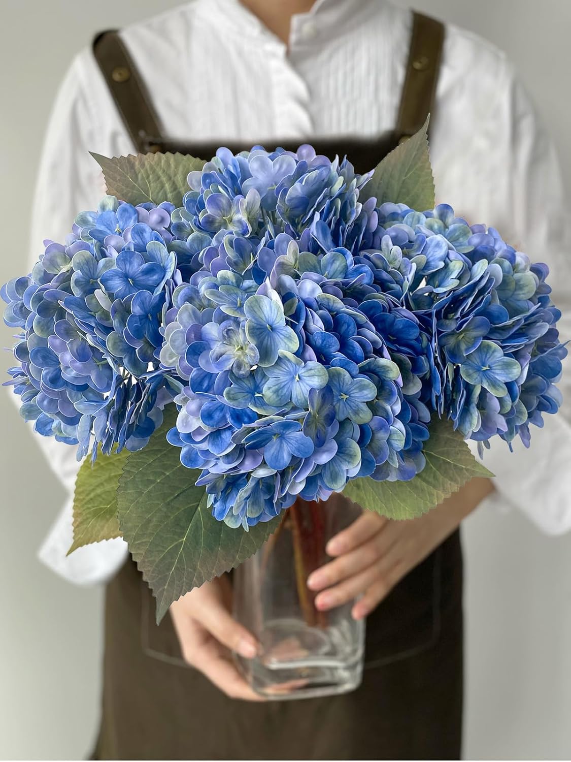 JINWOE Dark Blue Vintage Hydrangea Artificial Flowers,4Pcs 21" Boho Real Touch Artificial Hydrangea,Fake Silk Flowers for Dinning Tables Party Outdoor Home Cemetery Kitchen Wedding Bouquet