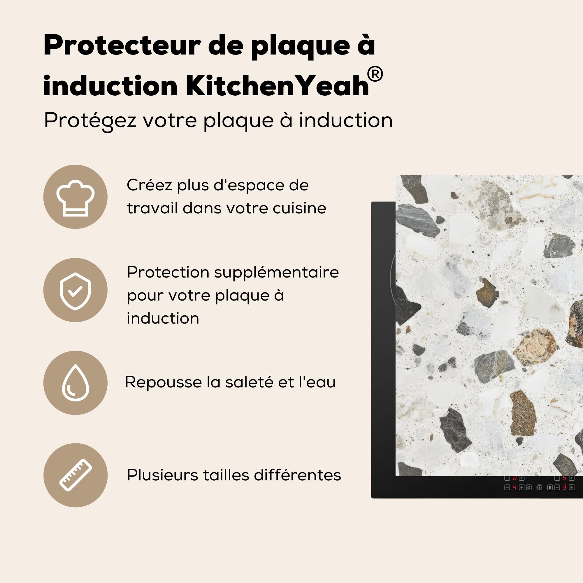 KitchenYeah© Protection Plaque Induction Protege Deco Cuisine Cache Protège | 78x52 cm - De Cuisson Accessoires Marbre - Terrazzo - Décoration - Intérieur